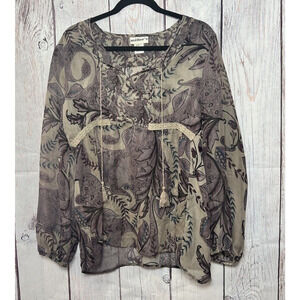 Miller’s Women’s Sheer Paisley Peasant Blouse Summer Beige/Lavender/Gray Size 14
